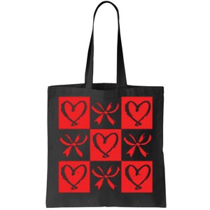 Retro Checkered Heart Coquette Valentines Tote Bag