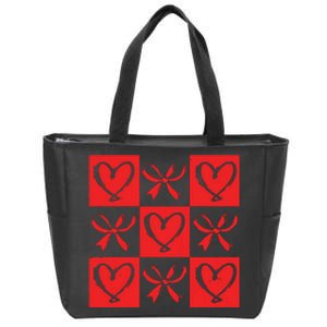 Retro Checkered Heart Coquette Valentines Zip Tote Bag