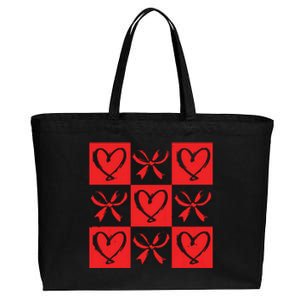 Retro Checkered Heart Coquette Valentines Cotton Canvas Jumbo Tote