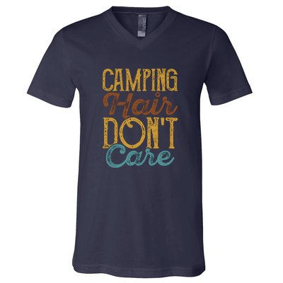 Retro Camping Hair Dont Care Gift Camping Addiction V-Neck T-Shirt