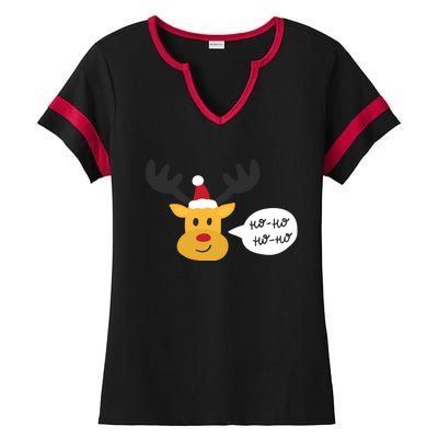 Reindeer Cartoon Ho Ho Cute Christmas Gift Ladies Halftime Notch Neck Tee