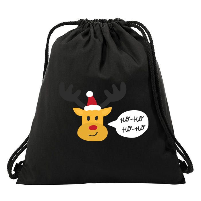 Reindeer Cartoon Ho Ho Cute Christmas Gift Drawstring Bag