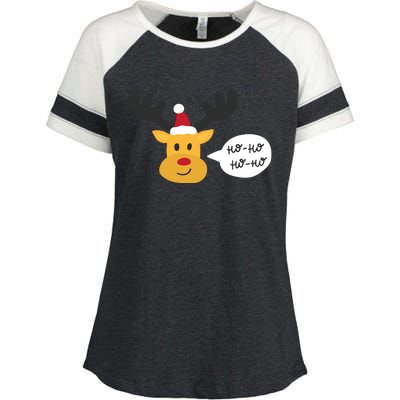 Reindeer Cartoon Ho Ho Cute Christmas Gift Enza Ladies Jersey Colorblock Tee