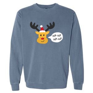 Reindeer Cartoon Ho Ho Cute Christmas Gift Garment-Dyed Sweatshirt