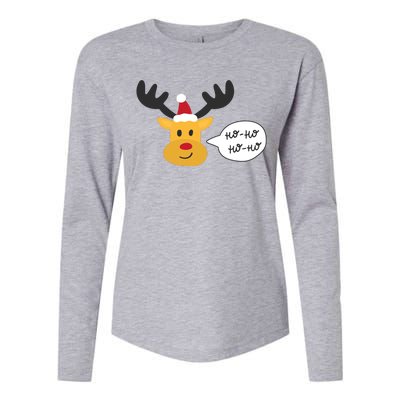 Reindeer Cartoon Ho Ho Cute Christmas Gift Womens Cotton Relaxed Long Sleeve T-Shirt