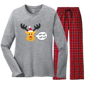 Reindeer Cartoon Ho Ho Cute Christmas Gift Women's Long Sleeve Flannel Pajama Set 