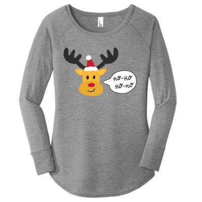 Reindeer Cartoon Ho Ho Cute Christmas Gift Women's Perfect Tri Tunic Long Sleeve Shirt