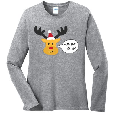 Reindeer Cartoon Ho Ho Cute Christmas Gift Ladies Long Sleeve Shirt