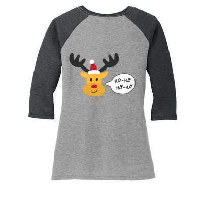 Reindeer Cartoon Ho Ho Cute Christmas Gift Women's Tri-Blend 3/4-Sleeve Raglan Shirt