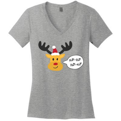 Reindeer Cartoon Ho Ho Cute Christmas Gift Women's V-Neck T-Shirt