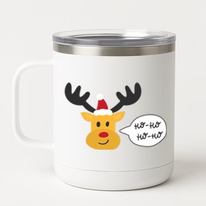 Reindeer Cartoon Ho Ho Cute Christmas Gift 12 oz Stainless Steel Tumbler Cup