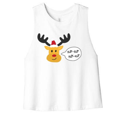 Reindeer Cartoon Ho Ho Cute Christmas Gift Women's Racerback Cropped Tank