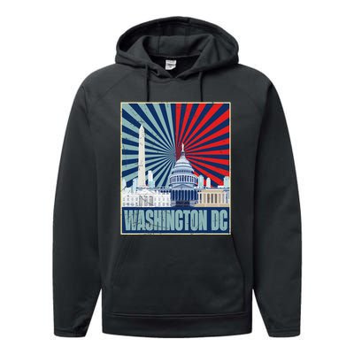 Retro Capitol Hill Washington DC American Flag 4th Of July Performance Fleece Hoodie