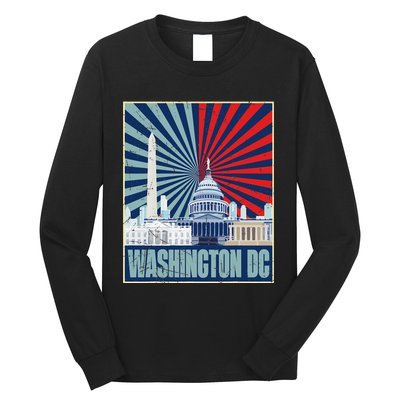 Retro Capitol Hill Washington DC American Flag 4th Of July Long Sleeve Shirt