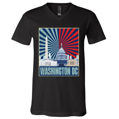 Retro Capitol Hill Washington DC American Flag 4th Of July V-Neck T-Shirt