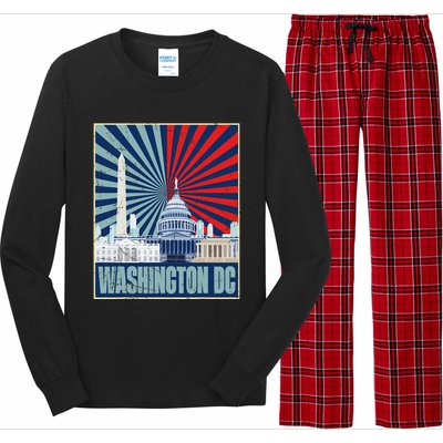 Retro Capitol Hill Washington DC American Flag 4th Of July Long Sleeve Pajama Set