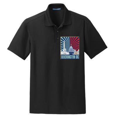 Retro Capitol Hill Washington DC American Flag 4th Of July Dry Zone Grid Polo