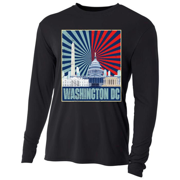 Retro Capitol Hill Washington DC American Flag 4th Of July Cooling Performance Long Sleeve Crew