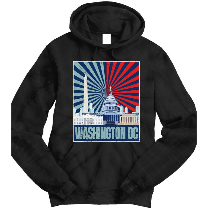 Retro Capitol Hill Washington DC American Flag 4th Of July Tie Dye Hoodie