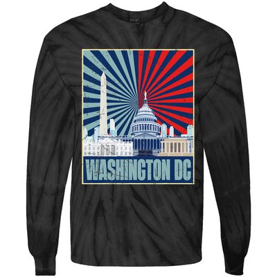 Retro Capitol Hill Washington DC American Flag 4th Of July Tie-Dye Long Sleeve Shirt