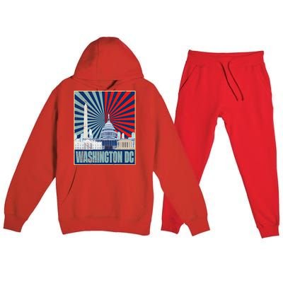 Retro Capitol Hill Washington DC American Flag 4th Of July Premium Hooded Sweatsuit Set