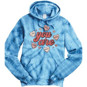 Retro Candy Heart Teacher Valentines Day You Are Enough Tie Dye Hoodie