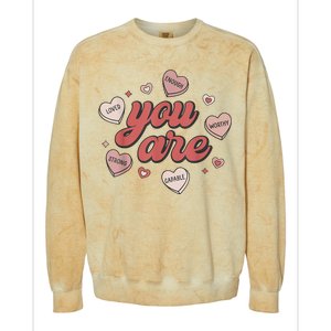 Retro Candy Heart Teacher Valentines Day You Are Enough Colorblast Crewneck Sweatshirt