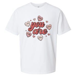 Retro Candy Heart Teacher Valentines Day You Are Enough Sueded Cloud Jersey T-Shirt