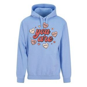 Retro Candy Heart Teacher Valentines Day You Are Enough Unisex Surf Hoodie