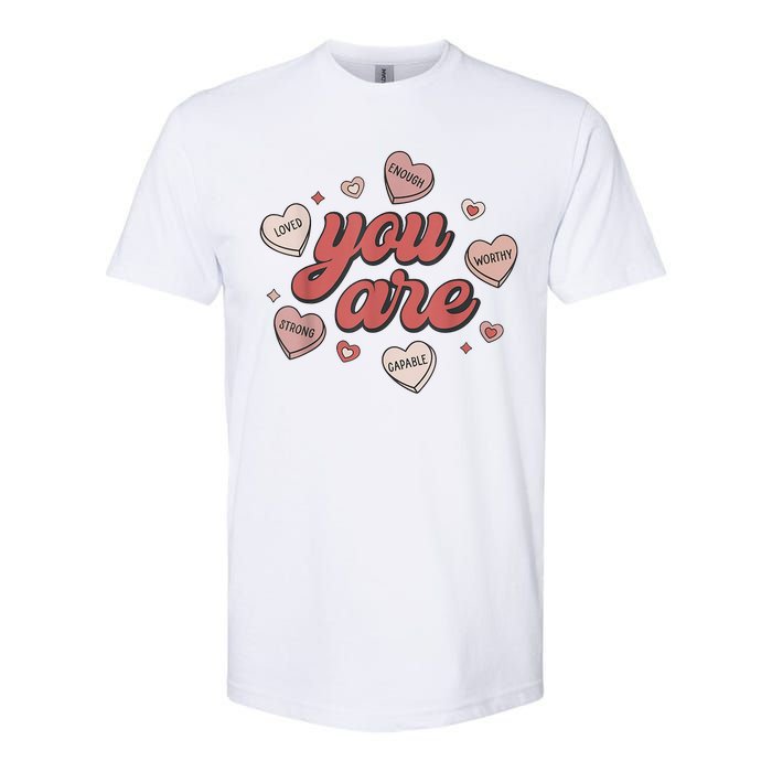 Retro Candy Heart Teacher Valentines Day You Are Enough Softstyle CVC T-Shirt