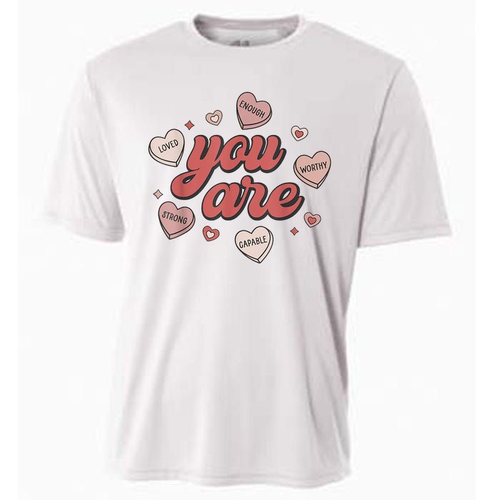 Retro Candy Heart Teacher Valentines Day You Are Enough Cooling Performance Crew T-Shirt