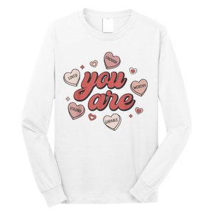 Retro Candy Heart Teacher Valentines Day You Are Enough Long Sleeve Shirt