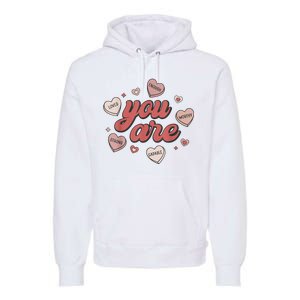 Retro Candy Heart Teacher Valentines Day You Are Enough Premium Hoodie