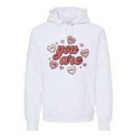 Retro Candy Heart Teacher Valentines Day You Are Enough Premium Hoodie