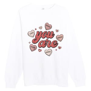 Retro Candy Heart Teacher Valentines Day You Are Enough Premium Crewneck Sweatshirt