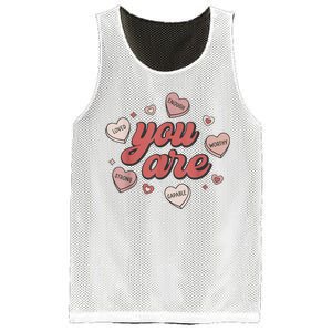 Retro Candy Heart Teacher Valentines Day You Are Enough Mesh Reversible Basketball Jersey Tank