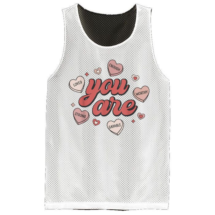 Retro Candy Heart Teacher Valentines Day You Are Enough Mesh Reversible Basketball Jersey Tank