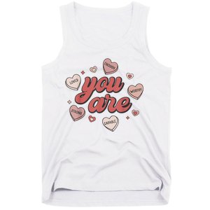 Retro Candy Heart Teacher Valentines Day You Are Enough Tank Top