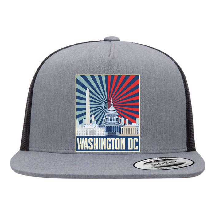 Retro Capitol Hill Washington Dc American Flag Flat Bill Trucker Hat