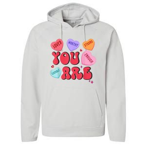 Retro Candy Heart Teacher Valentines Day You Enough Performance Fleece Hoodie