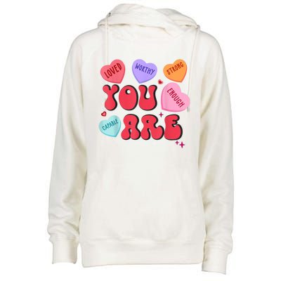 Retro Candy Heart Teacher Valentines Day You Enough Womens Funnel Neck Pullover Hood