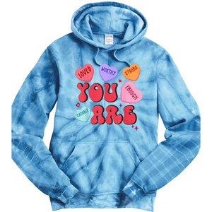 Retro Candy Heart Teacher Valentines Day You Enough Tie Dye Hoodie