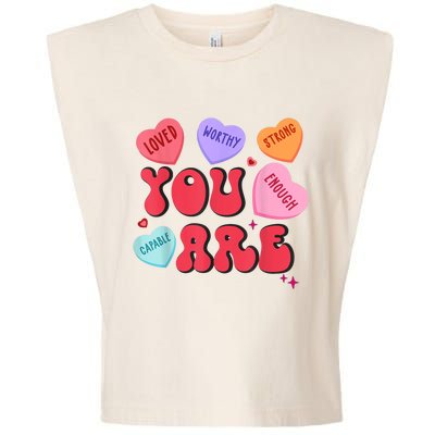 Retro Candy Heart Teacher Valentines Day You Enough Garment-Dyed Women's Muscle Tee