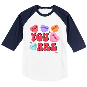 Retro Candy Heart Teacher Valentines Day You Enough Baseball Sleeve Shirt