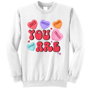 Retro Candy Heart Teacher Valentines Day You Enough Sweatshirt