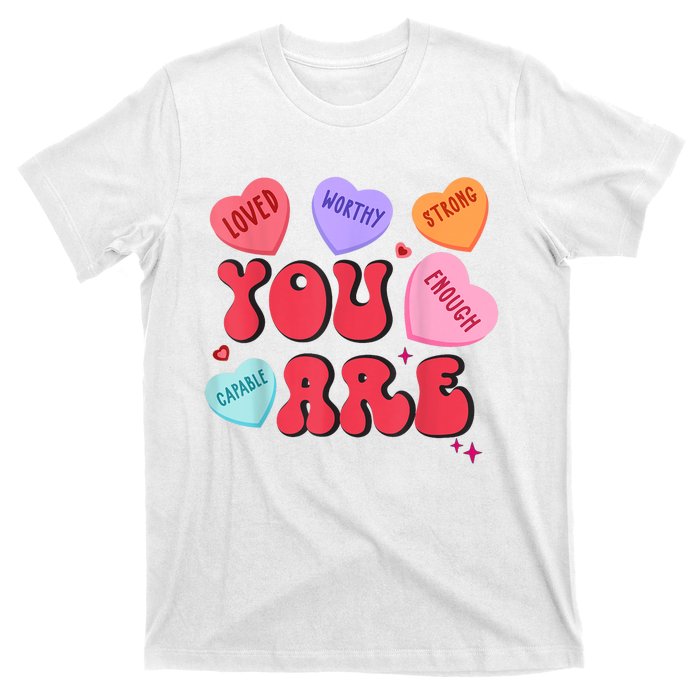 Retro Candy Heart Teacher Valentines Day You Enough T-Shirt