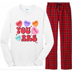 Retro Candy Heart Teacher Valentines Day You Enough Long Sleeve Pajama Set