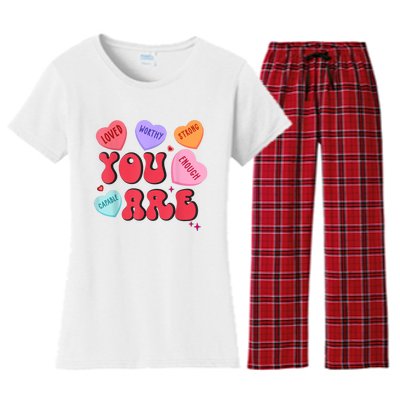 Retro Candy Heart Teacher Valentines Day You Enough Women's Flannel Pajama Set