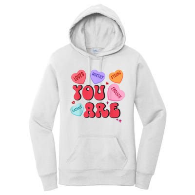 Retro Candy Heart Teacher Valentines Day You Enough Women's Pullover Hoodie