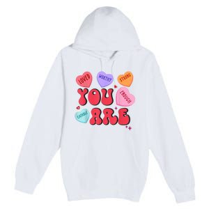 Retro Candy Heart Teacher Valentines Day You Enough Premium Pullover Hoodie